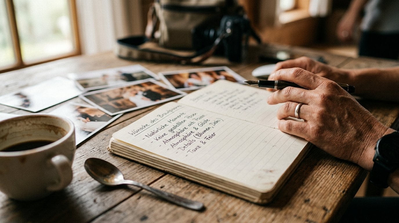 Handgeschriebene Notizen zeigen echtes Interesse im Fotografen-Gespräch